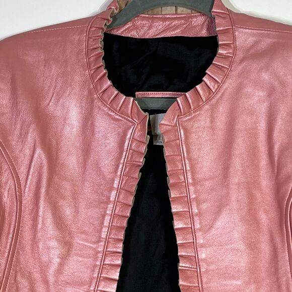 VTG Arella Leather and Sportswear Pink Coral Leather Open Front Jacket Small EUC - Picture 3 of 13